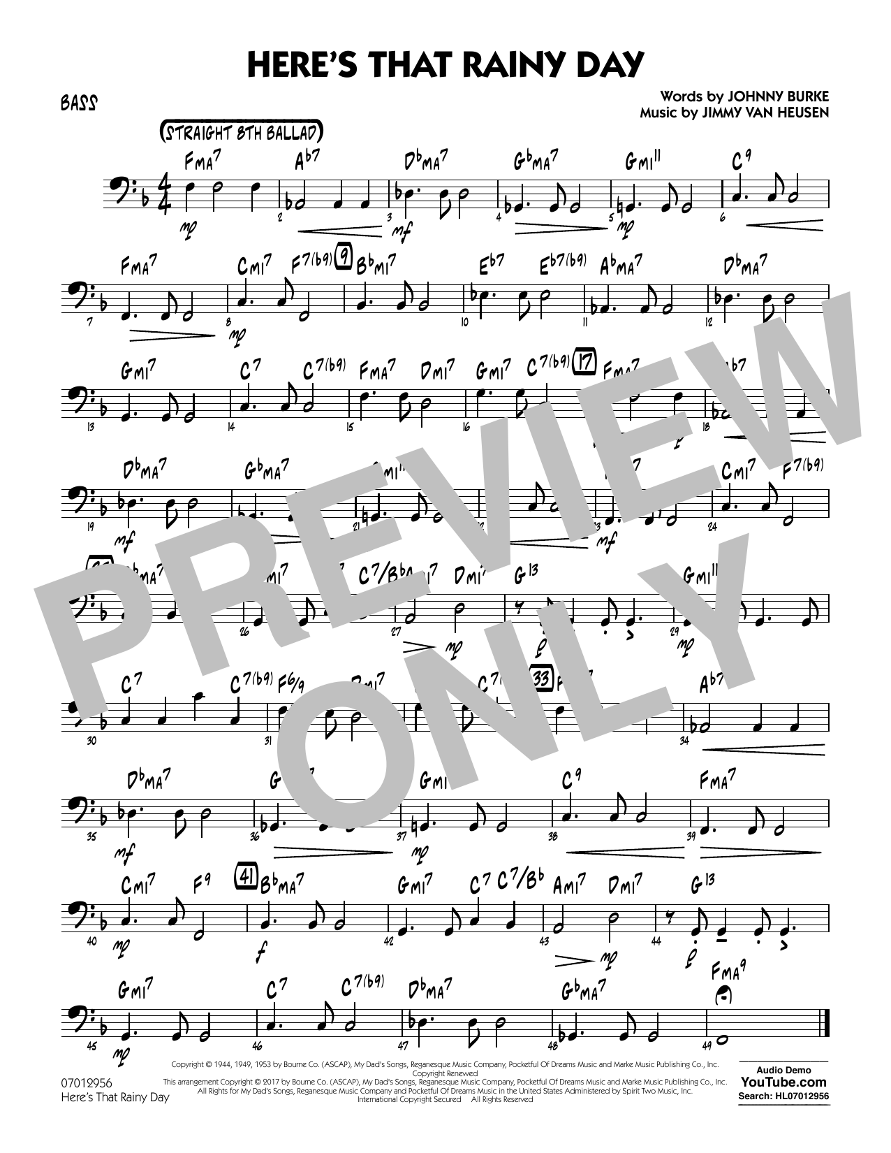 Rick Stitzel Here S That Rainy Day Bass Sheet Music Download Pdf Score 367629