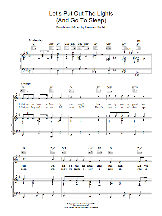 Herman Hupfeld Let's Put Out The Lights (And Go To Sleep) Sheet Music Notes & Chords for Piano, Vocal & Guitar (Right-Hand Melody) - Download or Print PDF