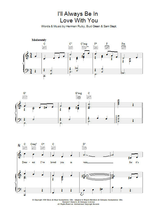 Herman Ruby I'll Always Be In Love With You Sheet Music Notes & Chords for Piano, Vocal & Guitar (Right-Hand Melody) - Download or Print PDF