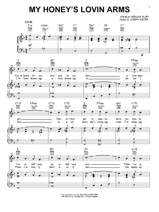 Herman Ruby My Honey's Loving Arms Sheet Music Notes & Chords for Piano, Vocal & Guitar (Right-Hand Melody) - Download or Print PDF