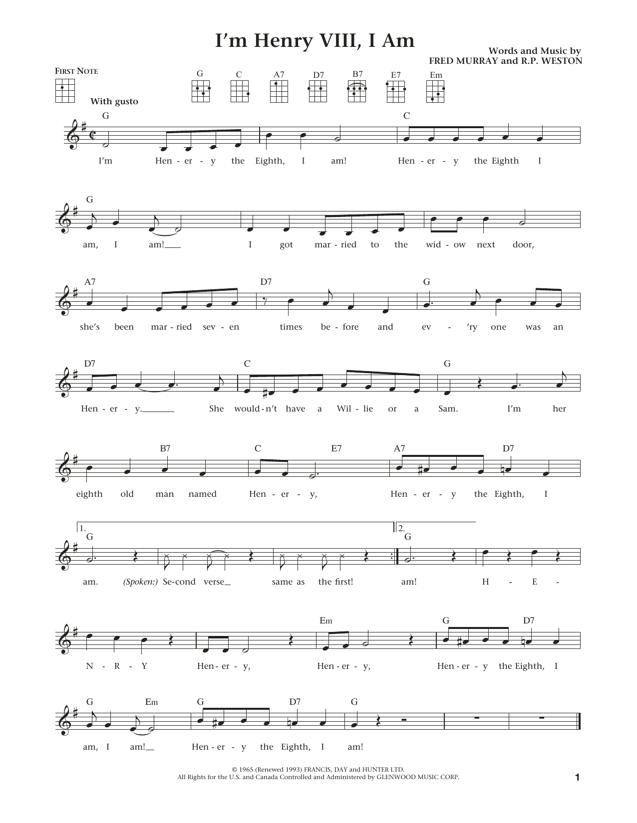 Herman's Hermits I'm Henry VIII, I Am (from The Daily Ukulele) (arr. Liz and Jim Beloff) Sheet Music Notes & Chords for Ukulele - Download or Print PDF