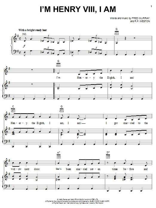 Herman's Hermits I'm Henry VIII, I Am Sheet Music Notes & Chords for Piano & Vocal - Download or Print PDF