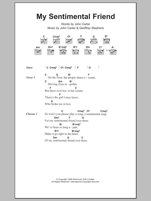 Herman's Hermits My Sentimental Friend Sheet Music Notes & Chords for Lyrics & Chords - Download or Print PDF