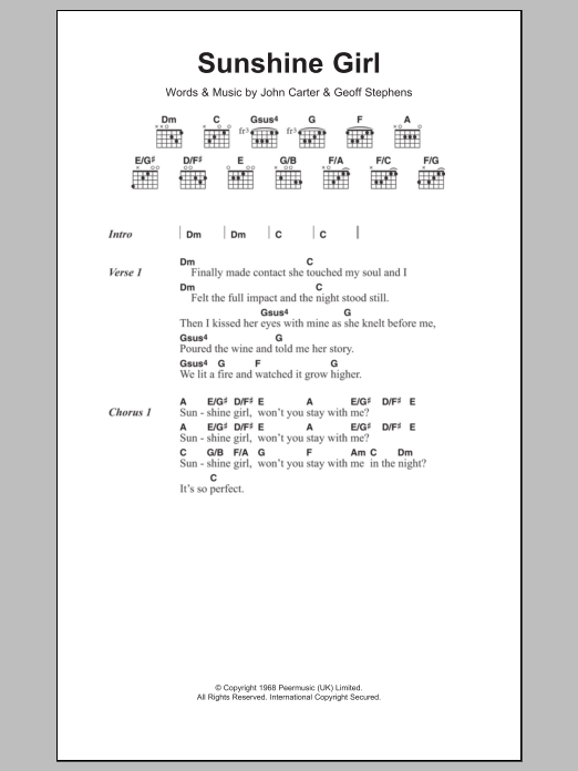 Herman's Hermits Sunshine Girl Sheet Music Notes & Chords for Guitar Chords/Lyrics - Download or Print PDF