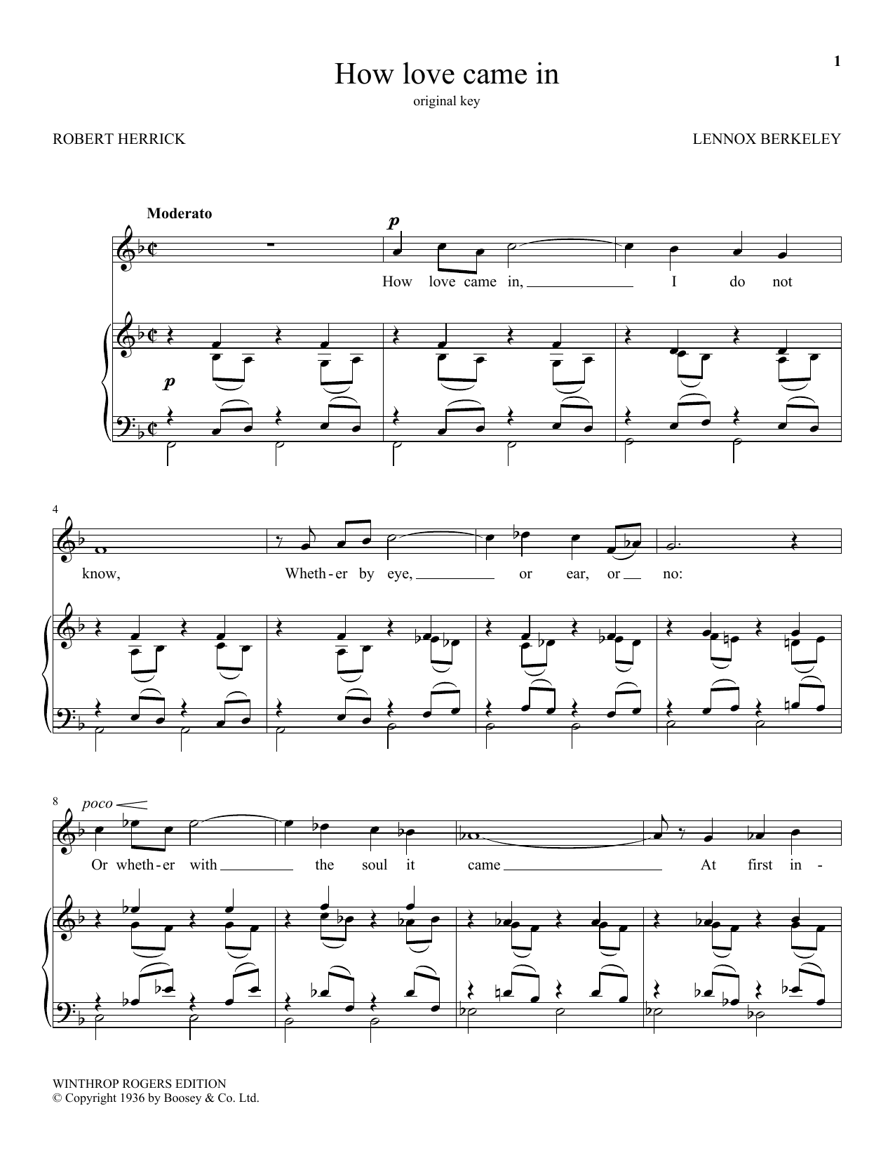 Herrick How Love Came In Sheet Music Notes & Chords for Piano & Vocal - Download or Print PDF