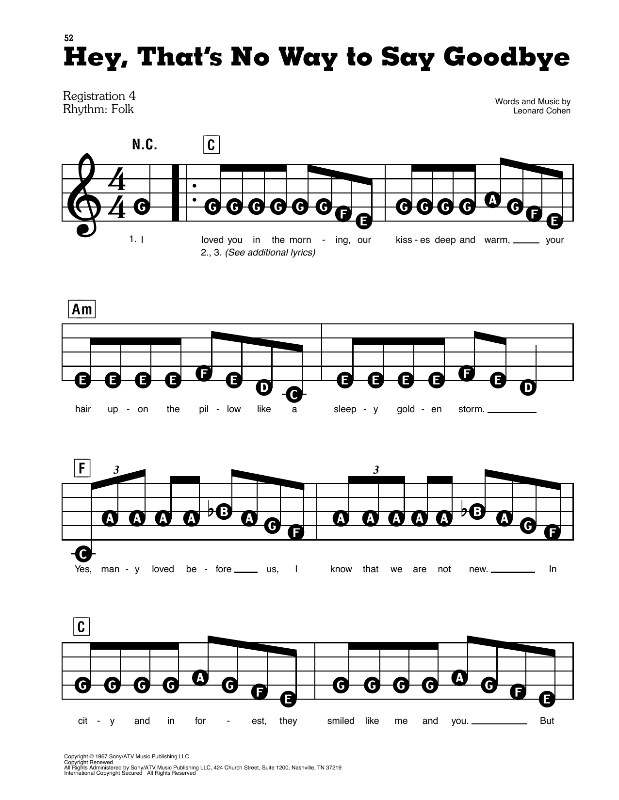 Leonard Cohen Hey That S No Way To Say Goodbye Sheet Music Download Pdf Score 411578