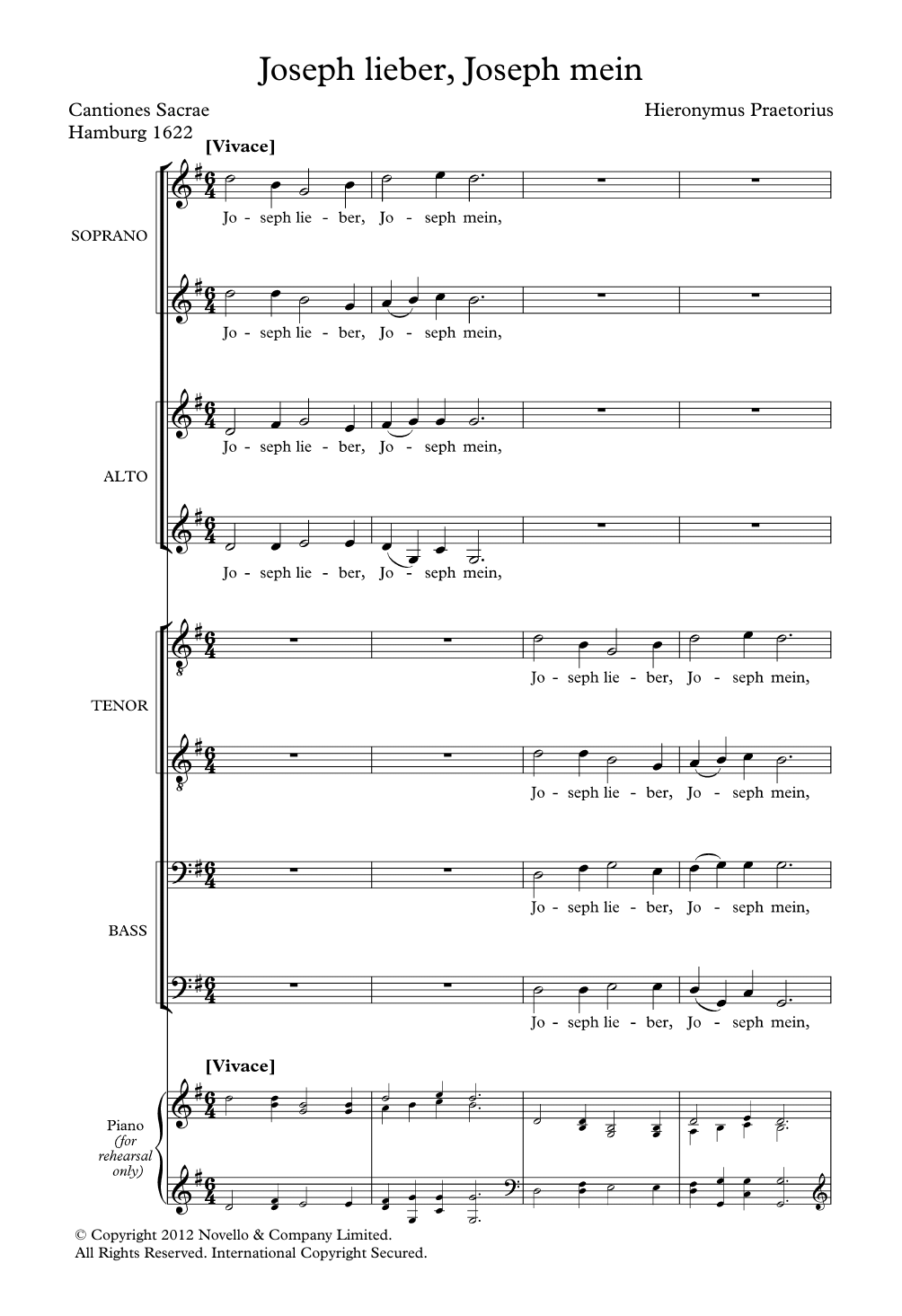 Hieronymus Praetorius Joseph, Lieber Joseph Mein Sheet Music Notes & Chords for Choir - Download or Print PDF