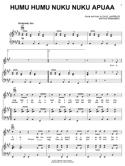 High School Musical 2 Humu Humu Nuku Nuku Apuaa Sheet Music Notes & Chords for Piano (Big Notes) - Download or Print PDF