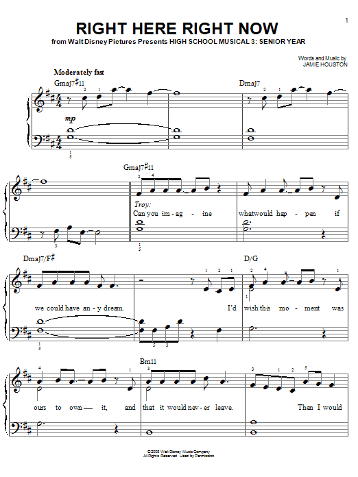 High School Musical 3 Right Here Right Now Sheet Music Notes & Chords for Piano - Download or Print PDF