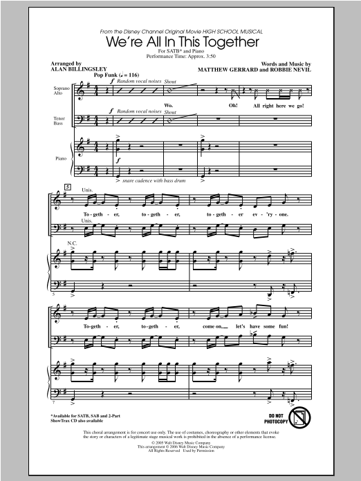 Alan Billingsley We're All In This Together (from High School Musical) Sheet Music Notes & Chords for SATB - Download or Print PDF