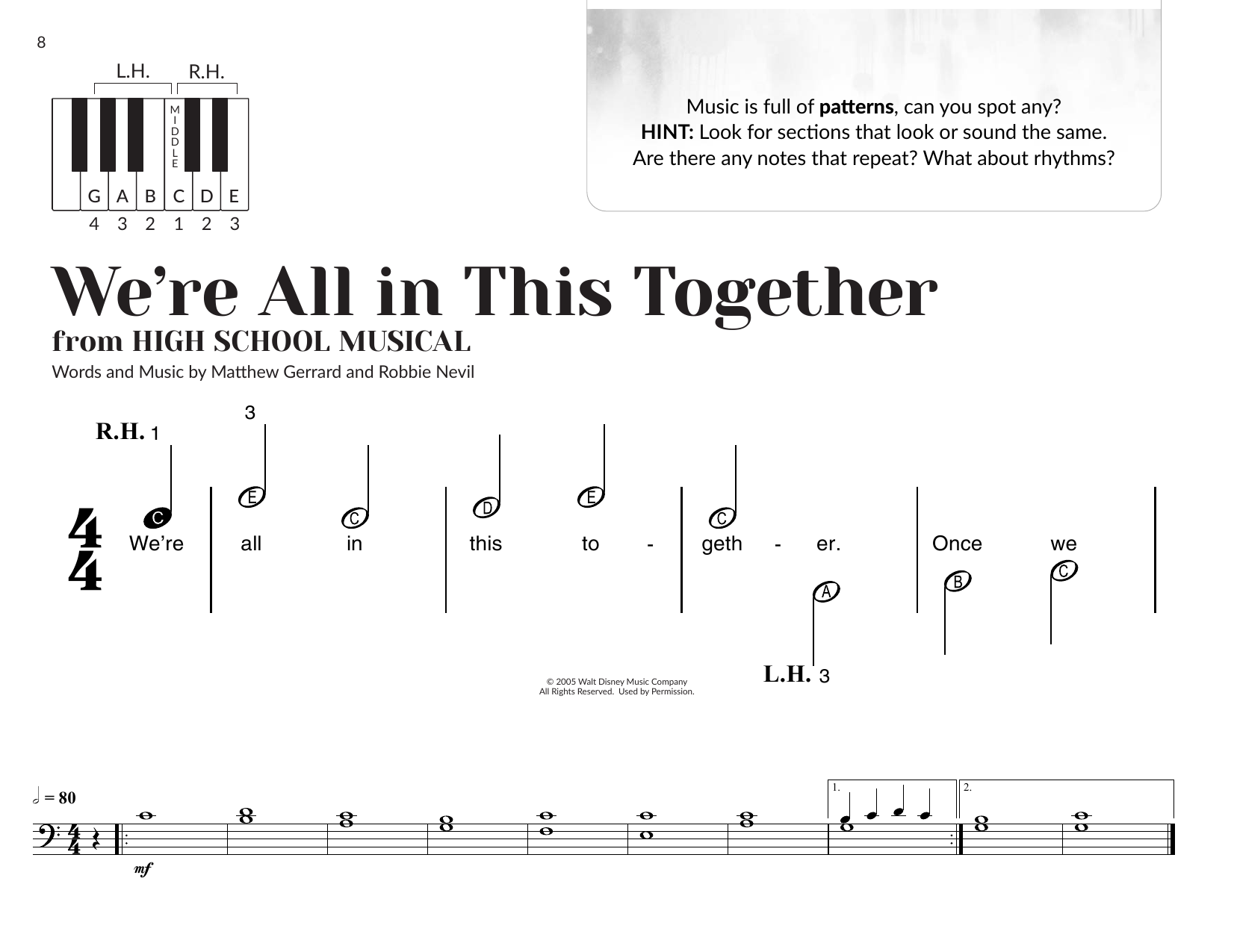 High School Musical Cast We're All In This Together (from High School Musical) (arr. Brittany McCorriston) Sheet Music Notes & Chords for Very Beginner Piano - Download or Print PDF