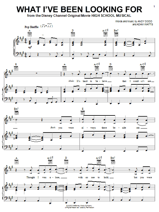 Preview High School Musical What I've Been Looking For Pop sheet music, notes and chords for Piano, SKU: 64030 What I've Been Looking For sheet music