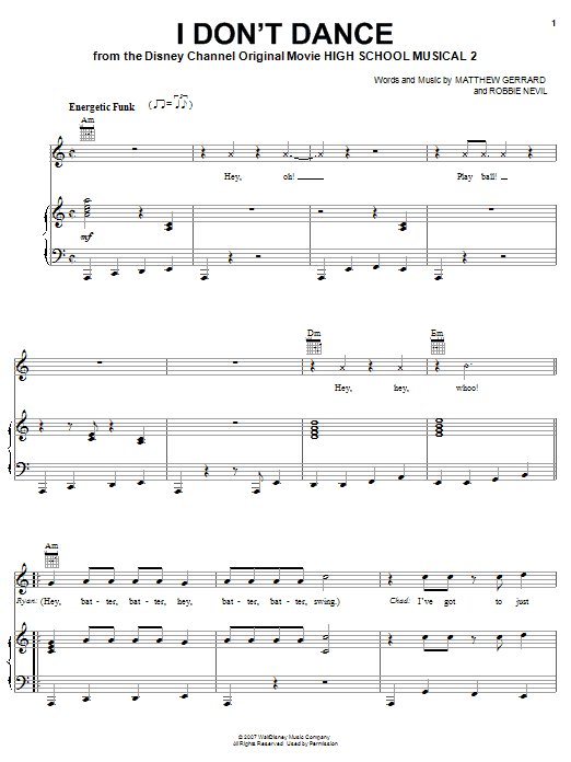 Preview High School Musical 2 I Don't Dance Pop sheet music, notes and chords for Piano, SKU: 64537 I Don't Dance sheet music