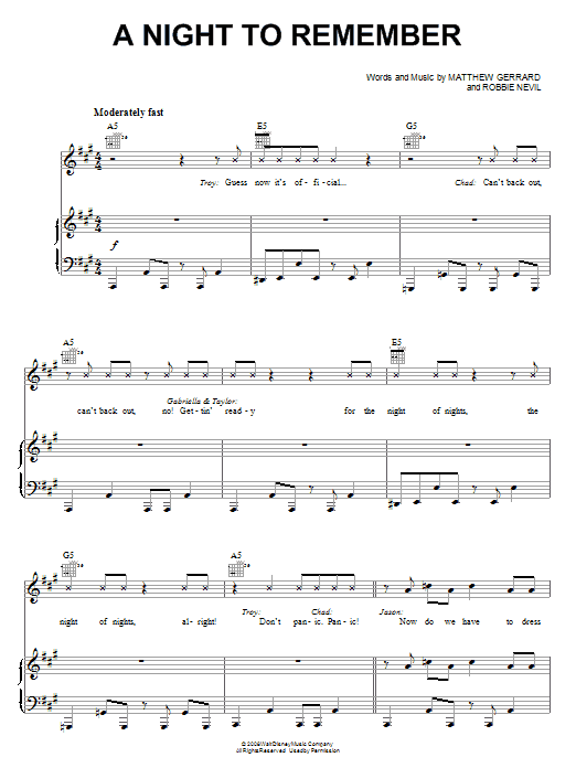 Preview High School Musical 3 A Night To Remember Pop sheet music, notes and chords for Piano (Big Notes), SKU: 67622 A Night To Remember sheet music