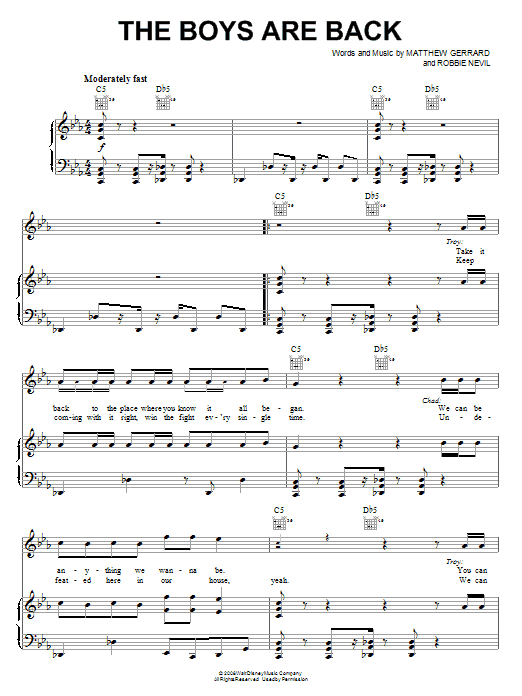 Preview High School Musical 3 The Boys Are Back Pop sheet music, notes and chords for Piano (Big Notes), SKU: 67624 The Boys Are Back sheet music