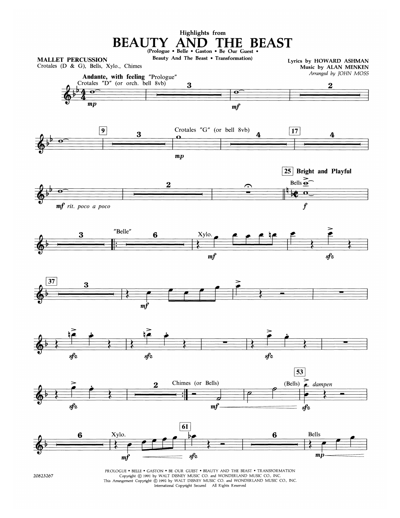 John Moss Highlights From Beauty And The Beast Mallet Percussion Sheet Music Download Pdf Score 365770