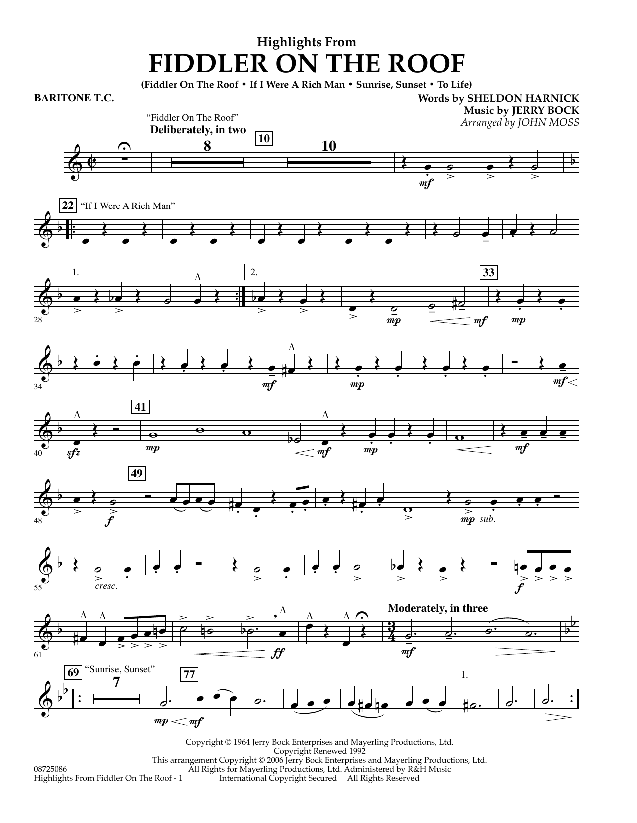 John Moss Highlights From Fiddler On The Roof Baritone T C Sheet Music Download Pdf Score 347256