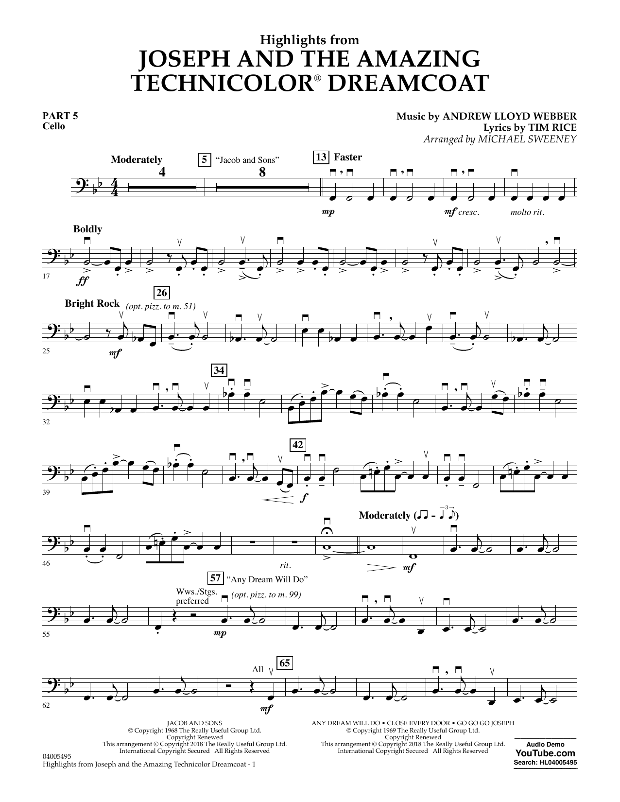 Michael Sweeney Highlights From Joseph And The Amazing Technicolor Dreamcoat Pt 5 Cello Sheet Music Download Pdf Score 381792