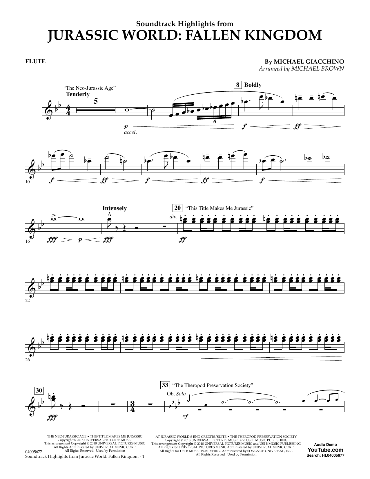 Michael Giacchino Highlights From Jurassic World Fallen Kingdom Arr Michael Brown Flute Sheet Music Download Pdf Score 404032 - roblox id for the jurassic park theme song