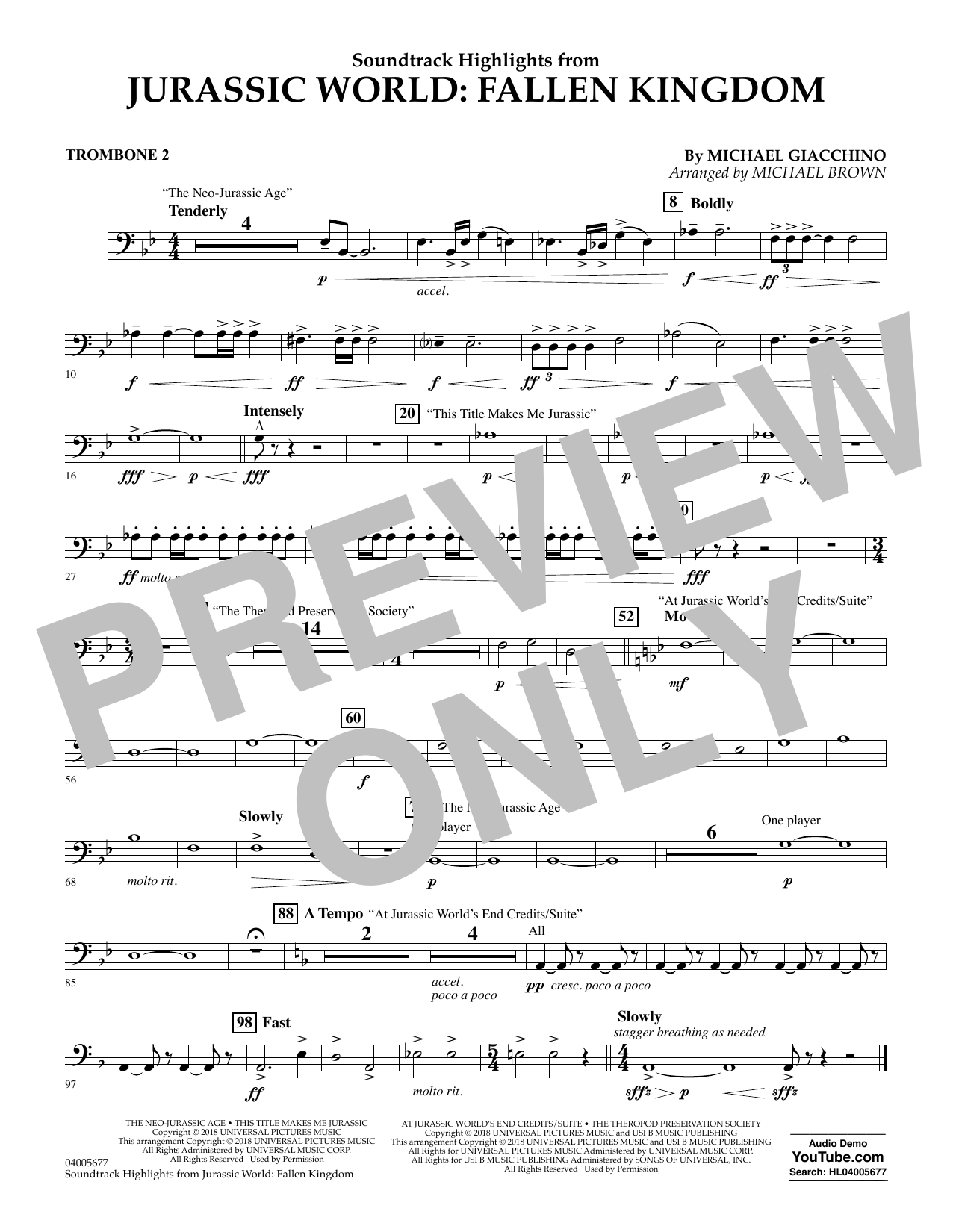 Michael Giacchino Highlights From Jurassic World Fallen Kingdom Arr Michael Brown Trombone 2 Sheet Music Download Pdf Score 404050