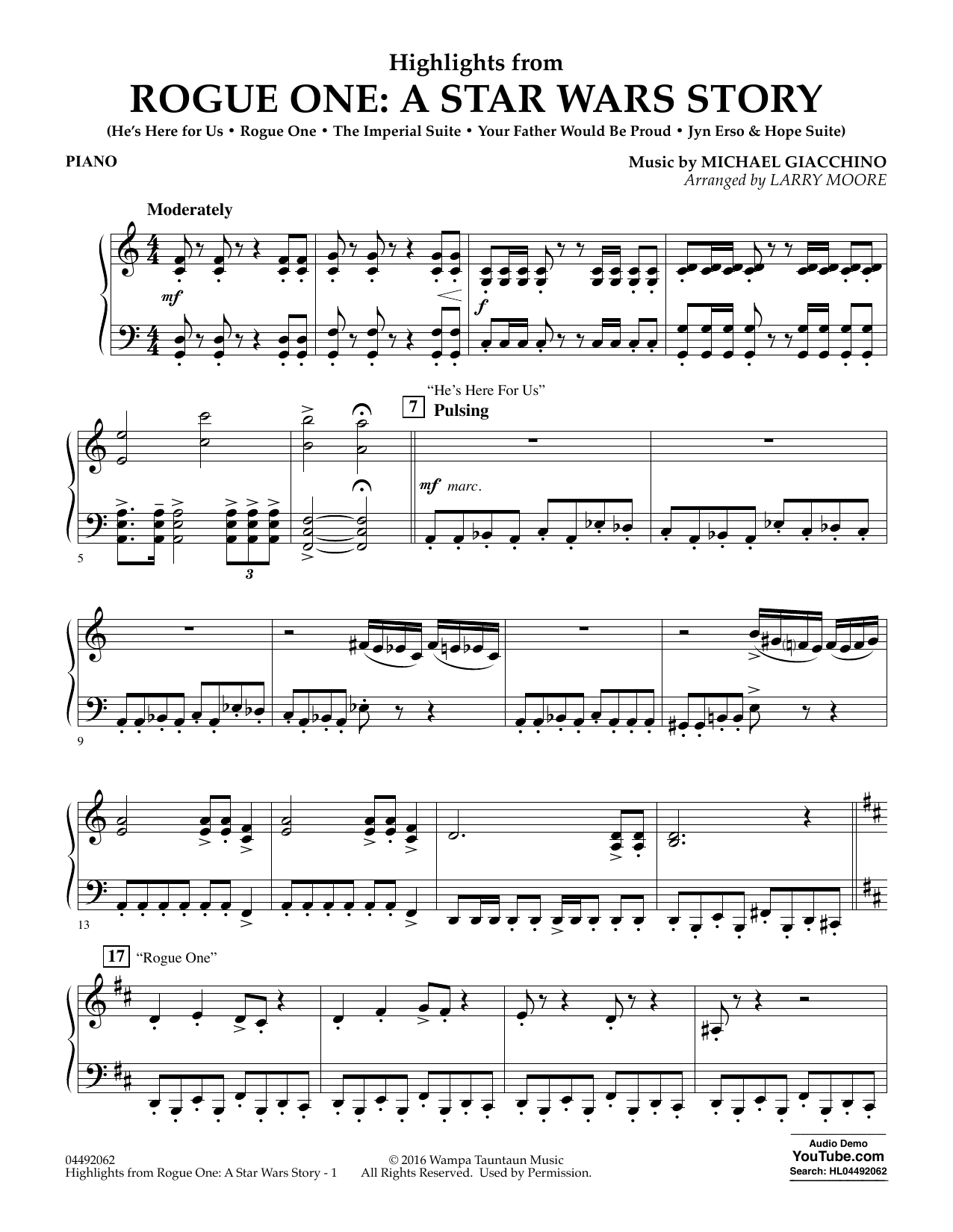 Larry Moore Highlights From Rogue One A Star Wars Story Piano Sheet Music Download Pdf Score 372412