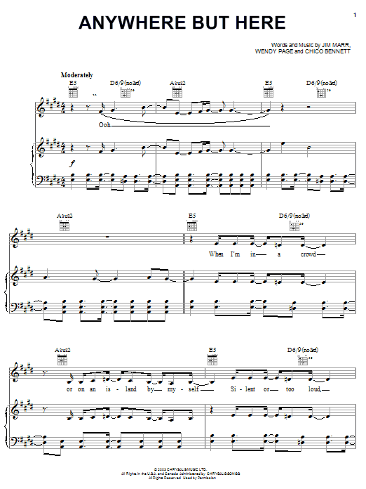 Hilary Duff Anywhere But Here Sheet Music Notes & Chords for Piano, Vocal & Guitar (Right-Hand Melody) - Download or Print PDF