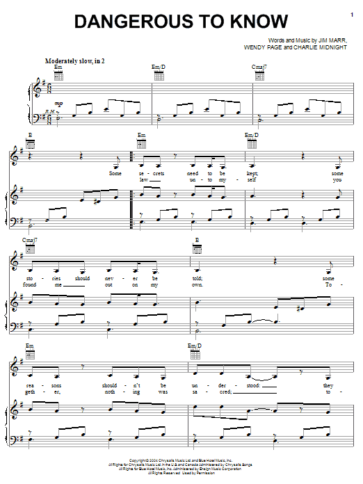 Hilary Duff Dangerous To Know Sheet Music Notes & Chords for Piano, Vocal & Guitar (Right-Hand Melody) - Download or Print PDF