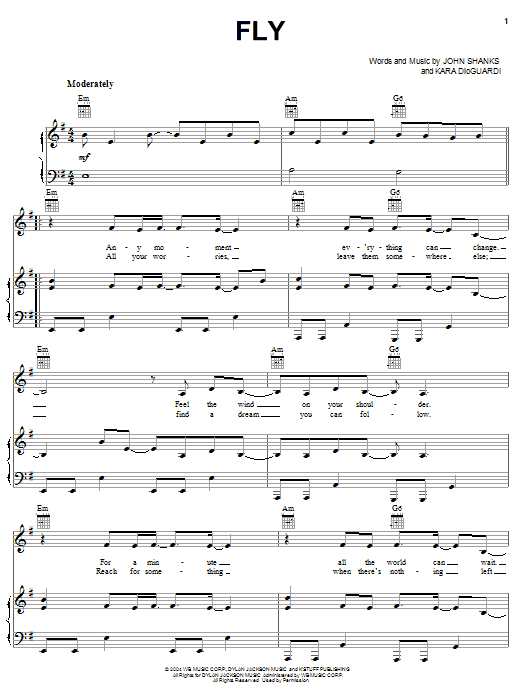 Hilary Duff Fly Sheet Music Notes & Chords for Piano, Vocal & Guitar (Right-Hand Melody) - Download or Print PDF