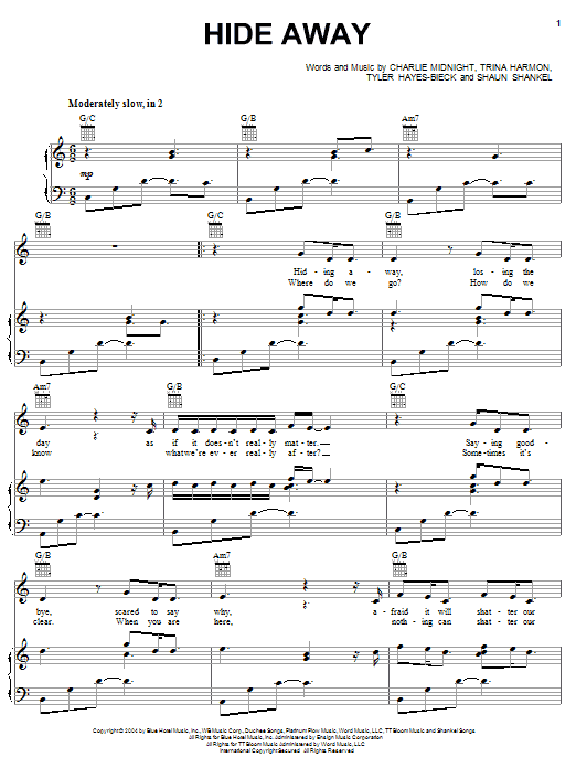 Hilary Duff Hide Away Sheet Music Notes & Chords for Piano, Vocal & Guitar (Right-Hand Melody) - Download or Print PDF