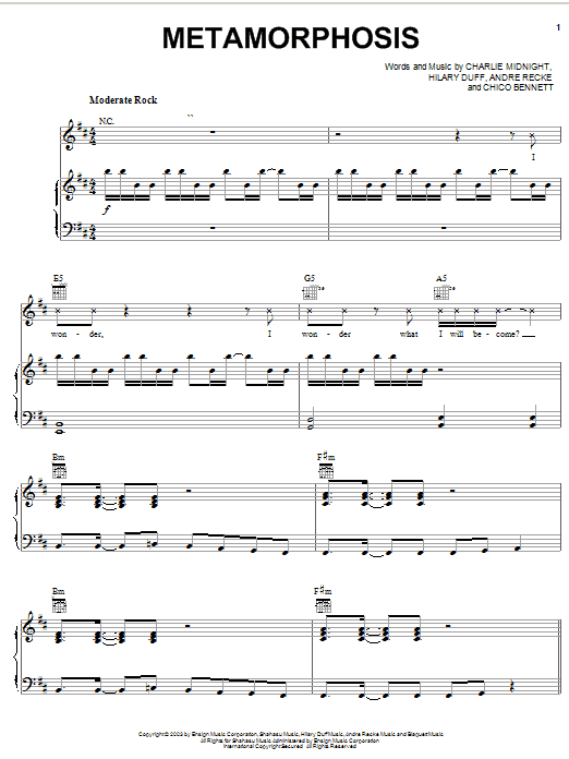 Hilary Duff Metamorphosis Sheet Music Notes & Chords for Piano, Vocal & Guitar (Right-Hand Melody) - Download or Print PDF