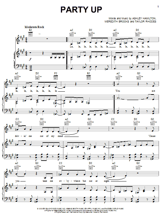 Hilary Duff Party Up Sheet Music Notes & Chords for Piano, Vocal & Guitar (Right-Hand Melody) - Download or Print PDF