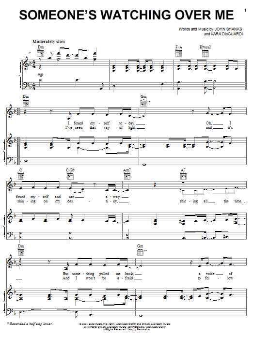Hilary Duff Someone's Watching Over Me Sheet Music Notes & Chords for Piano, Vocal & Guitar (Right-Hand Melody) - Download or Print PDF