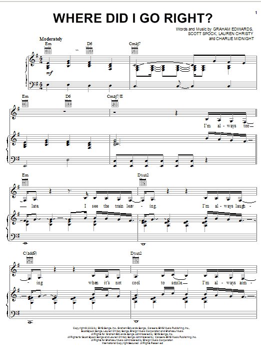 Hilary Duff Where Did I Go Right? Sheet Music Notes & Chords for Piano, Vocal & Guitar (Right-Hand Melody) - Download or Print PDF