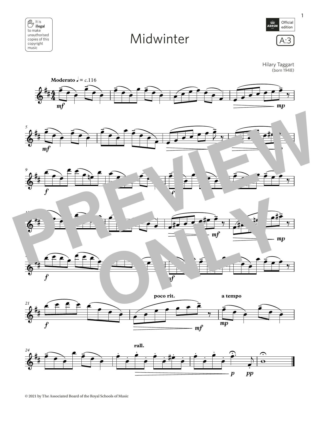Hilary Taggart Midwinter (Grade 4 List A3 from the ABRSM Flute syllabus from 2022) Sheet Music Notes & Chords for Flute Solo - Download or Print PDF Hilary Taggart Midwinter (Grade 4 List A3 from the ABRSM Flute syllabus from 2022) Sheet Music Notes & Chords for Flute Solo - Download or Print PDF