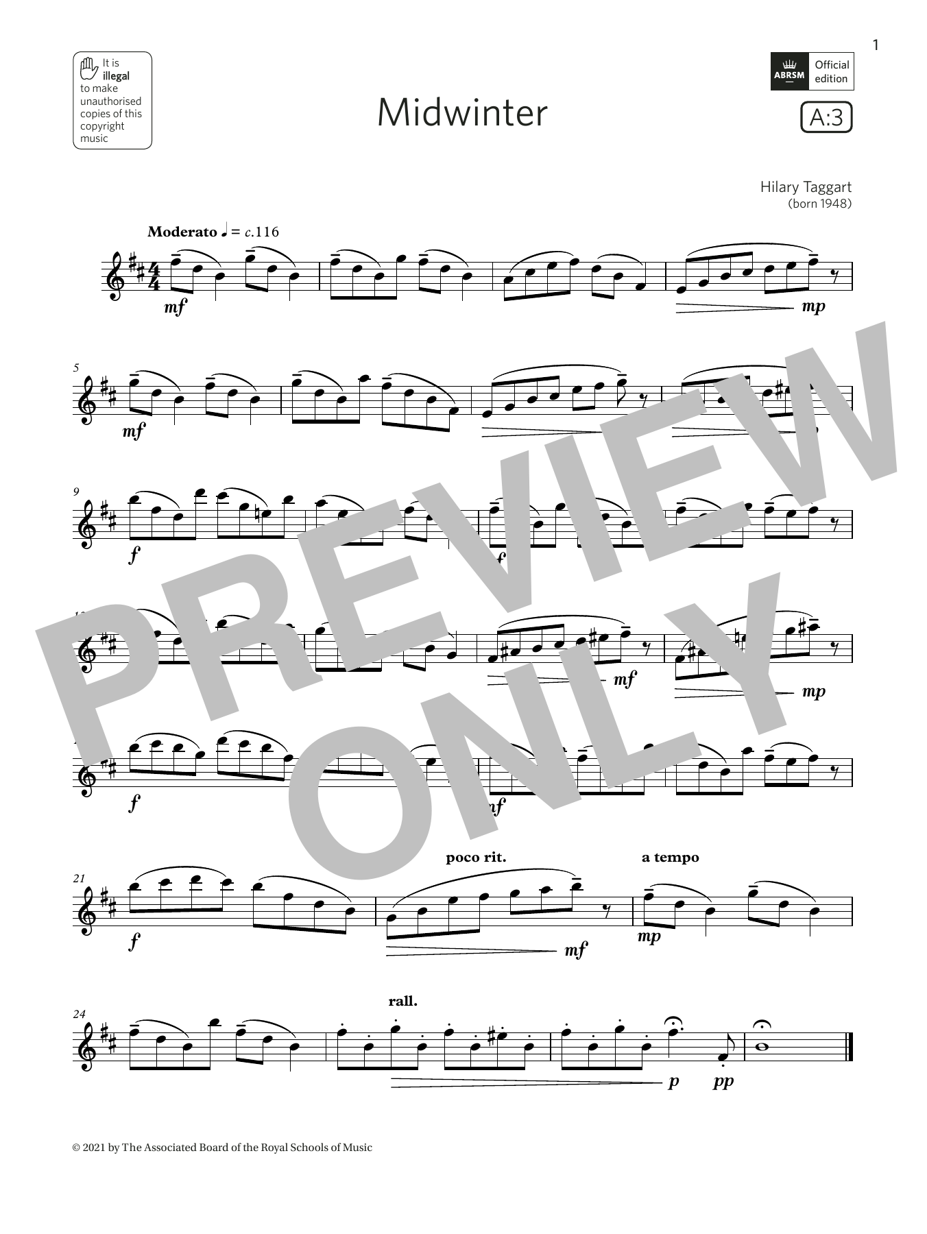 Hilary Taggart Midwinter (Grade 4 List A3 from the ABRSM Flute syllabus from 2022) Sheet Music Notes & Chords for Flute Solo - Download or Print PDF