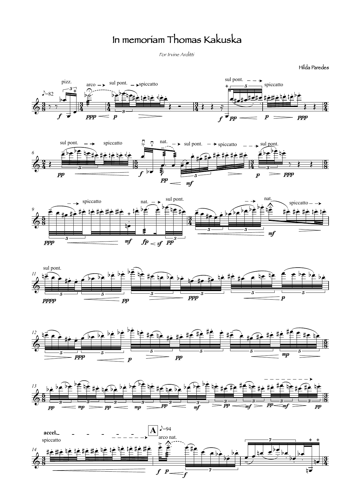 Hilda Paredes In Memoriam Thomas Kakuska Sheet Music Notes & Chords for Violin - Download or Print PDF