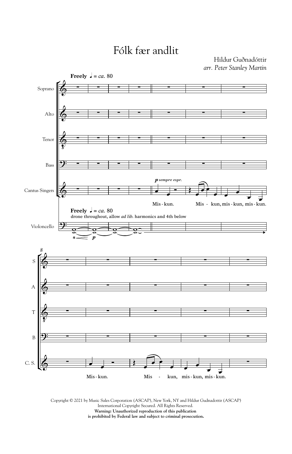 Hildur Gudnadottir Folk faer andlit (arr. Peter Stanley Martin) Sheet Music Notes & Chords for SATB Choir - Download or Print PDF