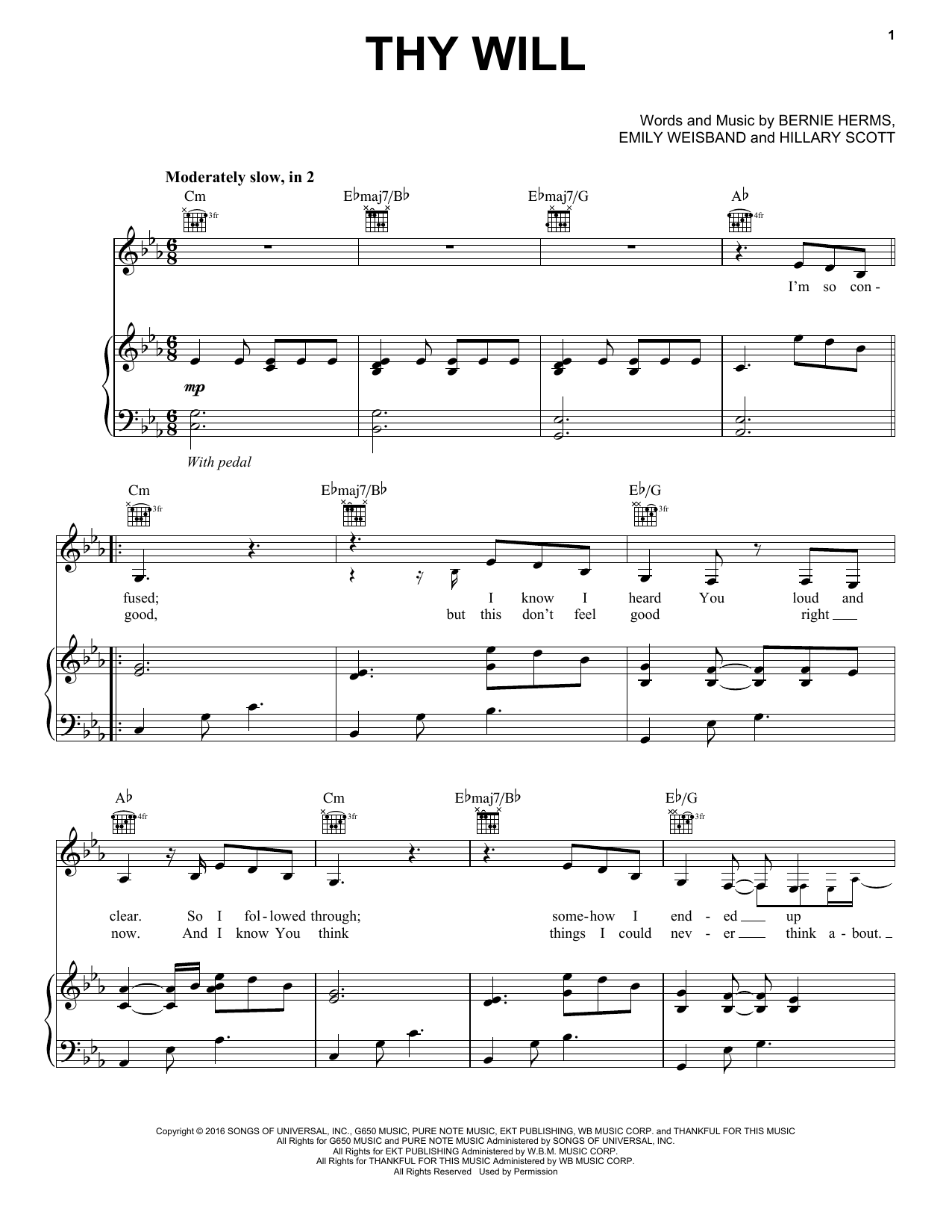 Hillary Scott & The Scott Family Thy Will Sheet Music Notes & Chords for Piano, Vocal & Guitar (Right-Hand Melody) - Download or Print PDF