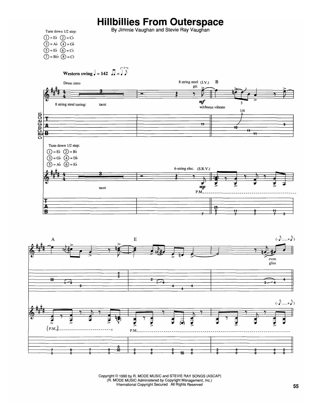 Preview The Vaughan Brothers Hillbilly From Outerspace Blues sheet music, notes and chords for Guitar Tab, SKU: 450603 sheet music, piano notes, chords, guitar tabs, score, transpose, transcribe, how to play, guide, download, learn, tutorial, progression, song, artist, awards, billboard, mtv, vh1, tour, single, album, release