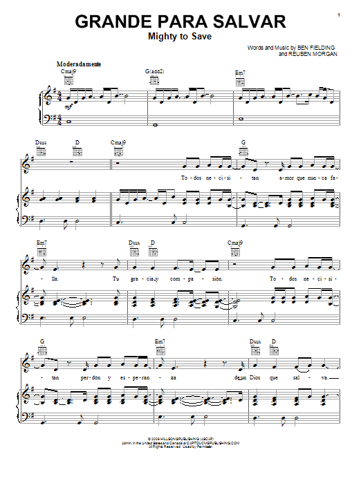 Hillsong Mighty To Save Sheet Music Notes & Chords for Piano, Vocal & Guitar (Right-Hand Melody) - Download or Print PDF