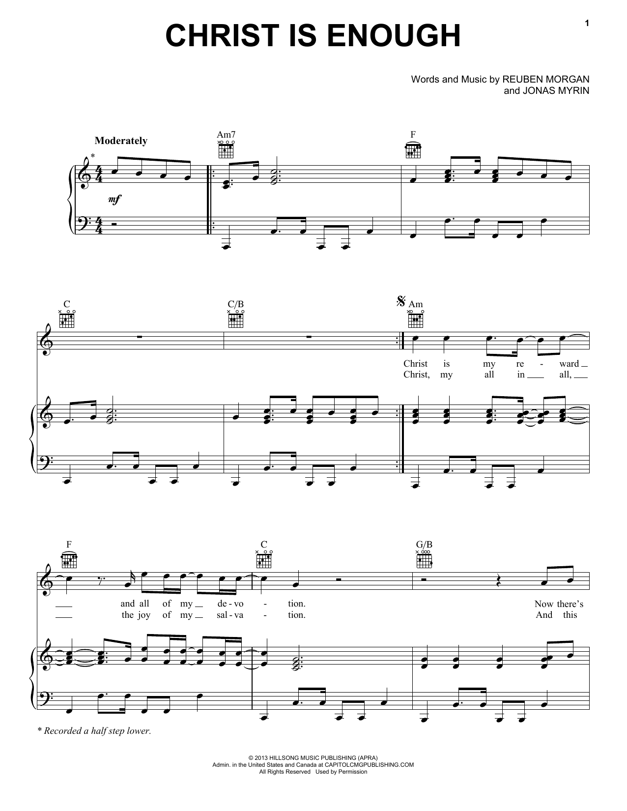 Reuben Morgan Christ Is Enough Sheet Music Notes & Chords for Piano, Vocal & Guitar (Right-Hand Melody) - Download or Print PDF