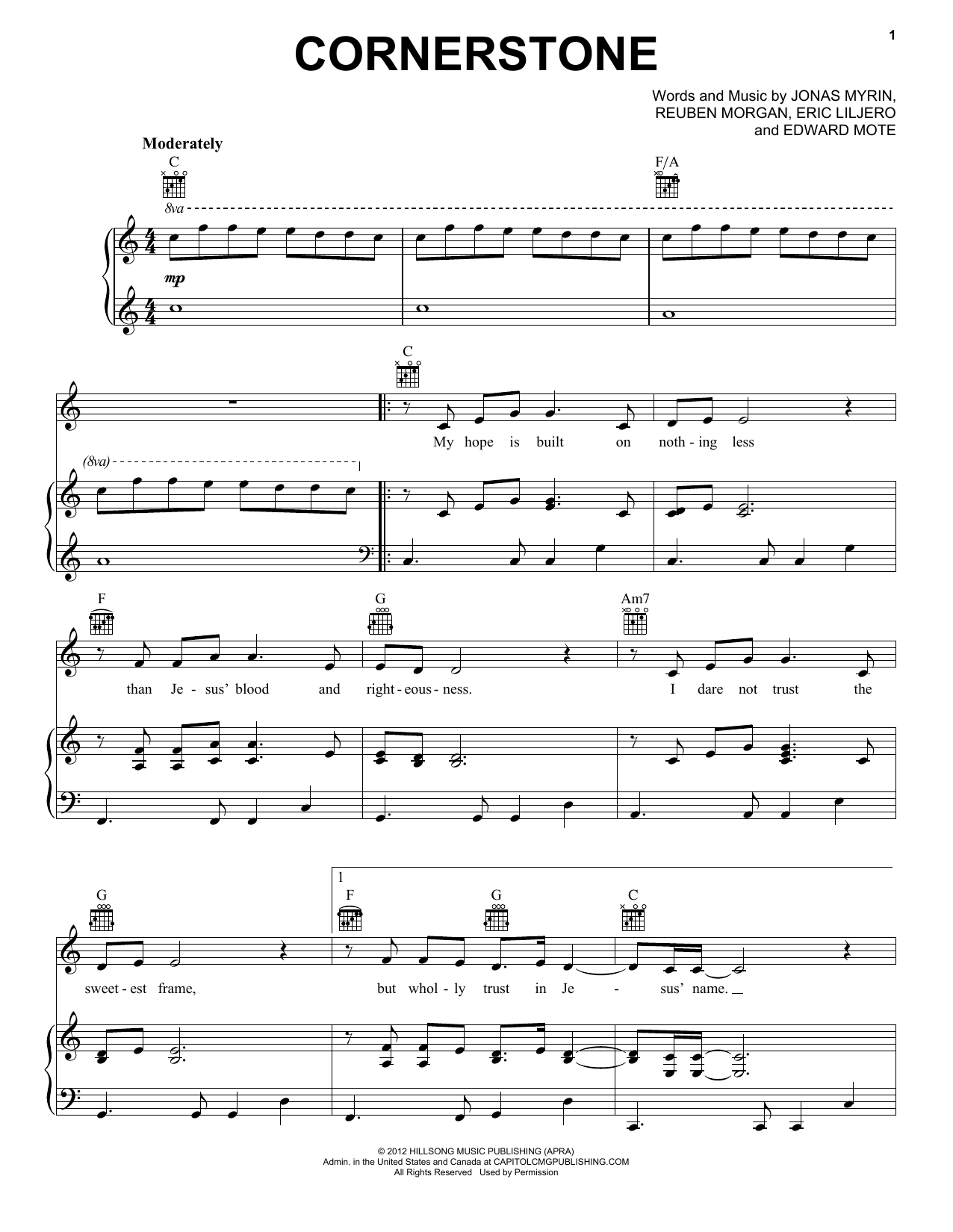 Hillsong Live Cornerstone Sheet Music Notes & Chords for Piano, Vocal & Guitar (Right-Hand Melody) - Download or Print PDF