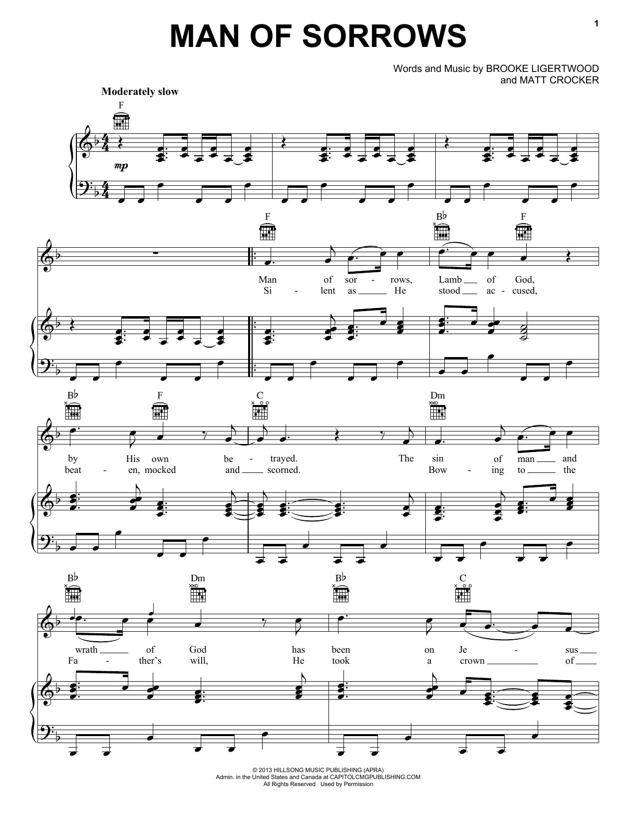 Hillsong Live Man Of Sorrows Sheet Music Notes & Chords for Piano, Vocal & Guitar (Right-Hand Melody) - Download or Print PDF