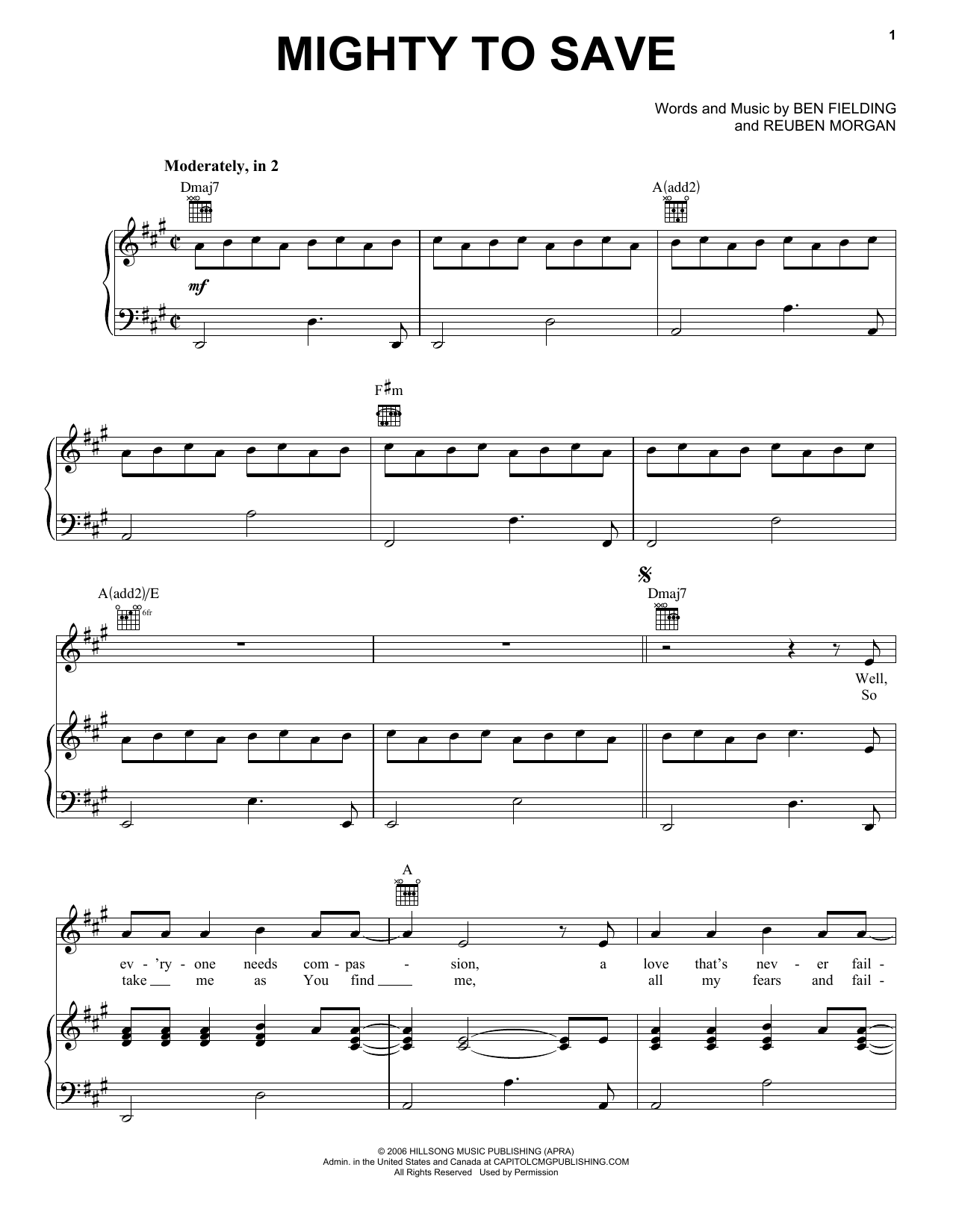 Hillsong Mighty To Save Sheet Music Notes & Chords for Piano, Vocal & Guitar (Right-Hand Melody) - Download or Print PDF