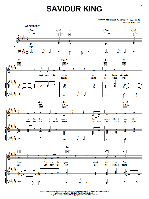 Marty Sampson Saviour King Sheet Music Notes & Chords for Piano, Vocal & Guitar (Right-Hand Melody) - Download or Print PDF