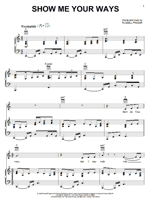Russell Fragar Show Me Your Ways Sheet Music Notes & Chords for Piano, Vocal & Guitar (Right-Hand Melody) - Download or Print PDF