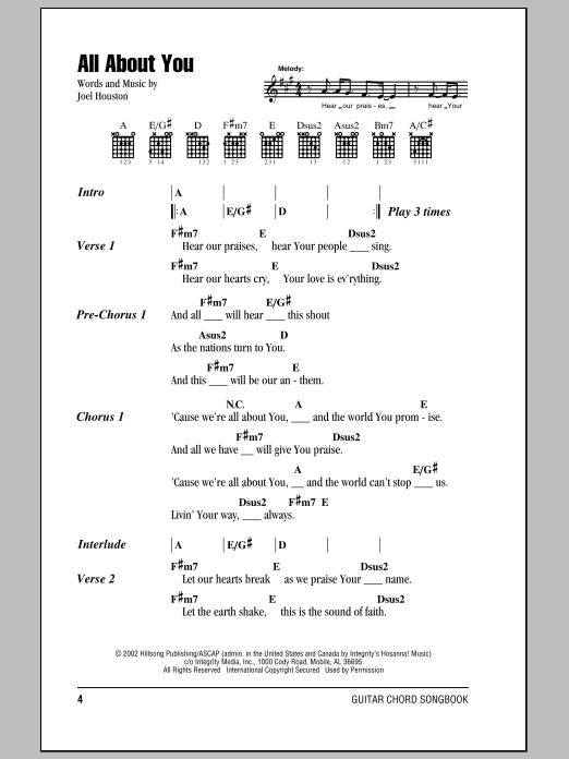 Hillsong United All About You Sheet Music Notes & Chords for Lyrics & Chords - Download or Print PDF