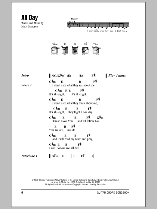 Hillsong United All Day Sheet Music Notes & Chords for Lyrics & Chords - Download or Print PDF