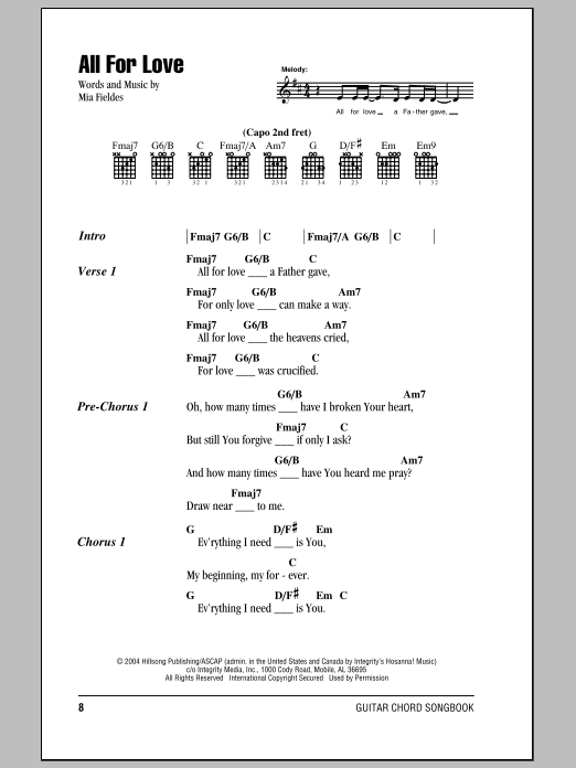 Hillsong United All For Love Sheet Music Notes & Chords for Lyrics & Chords - Download or Print PDF