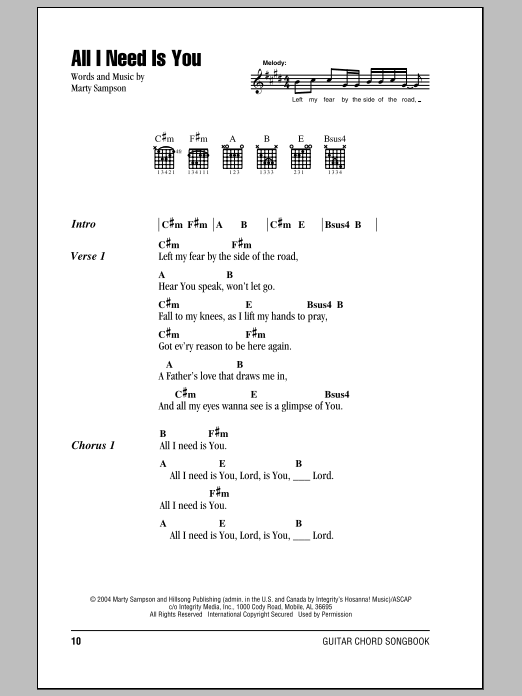 Hillsong United All I Need Is You Sheet Music Notes & Chords for Easy Guitar Tab - Download or Print PDF